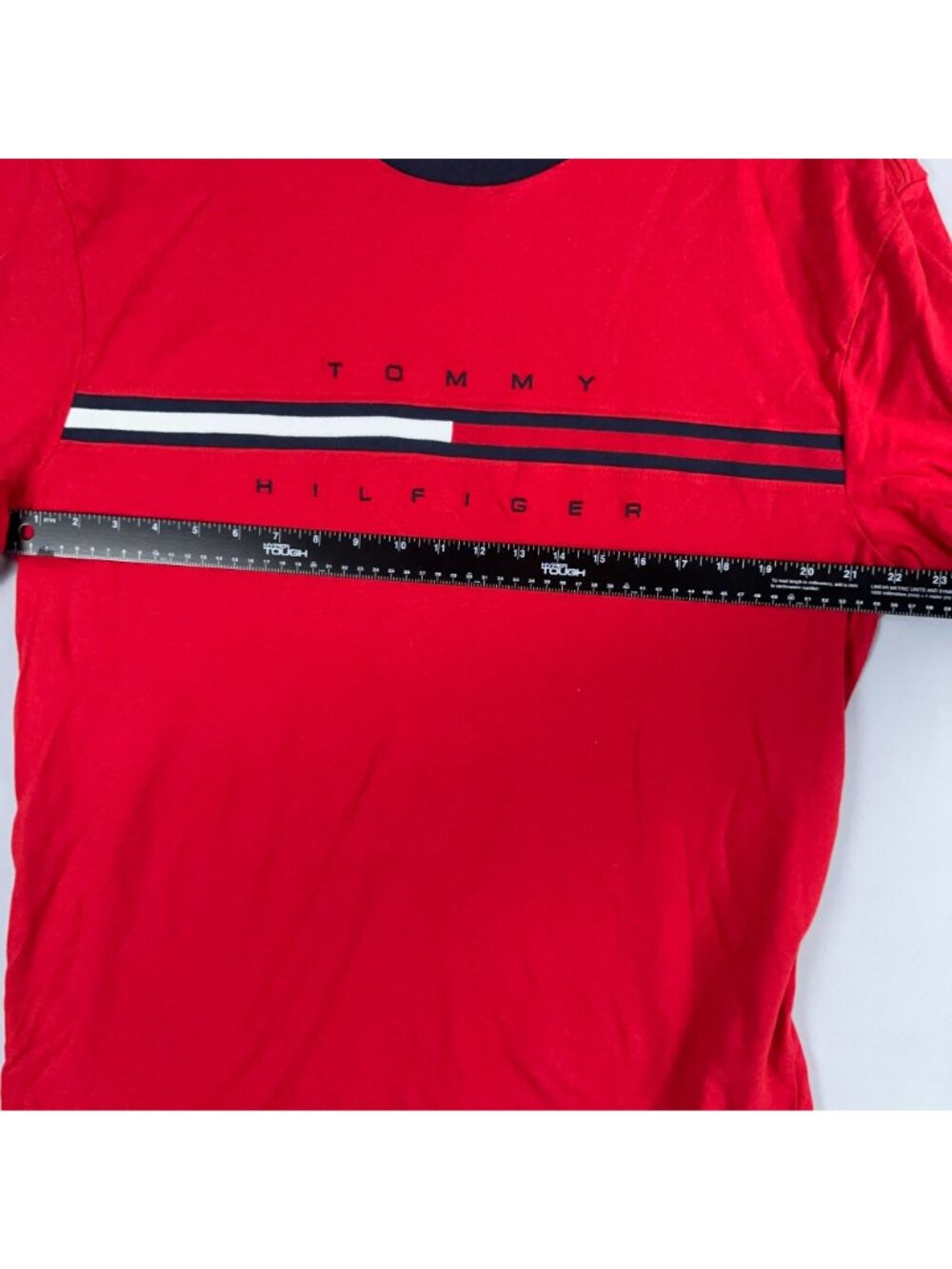 Tommy Hilfiger T-Shirt Size XL Red Crewneck 100% Cotton Stripe Logo Short Sleeve - Picture 11 of 15